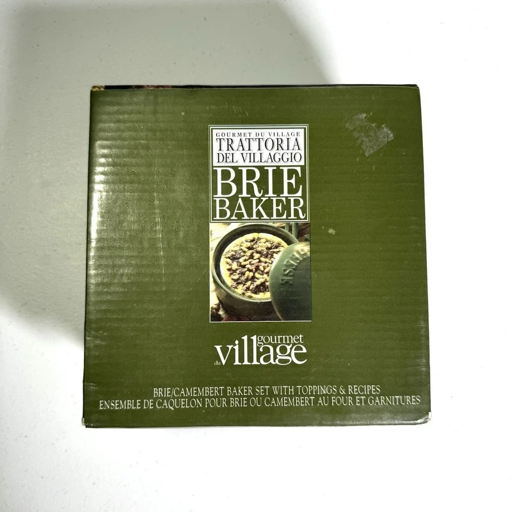 Gourmet du Village, Cheese Fromage GREEN Ceramic Brie Baker Cheese Dish With Lid